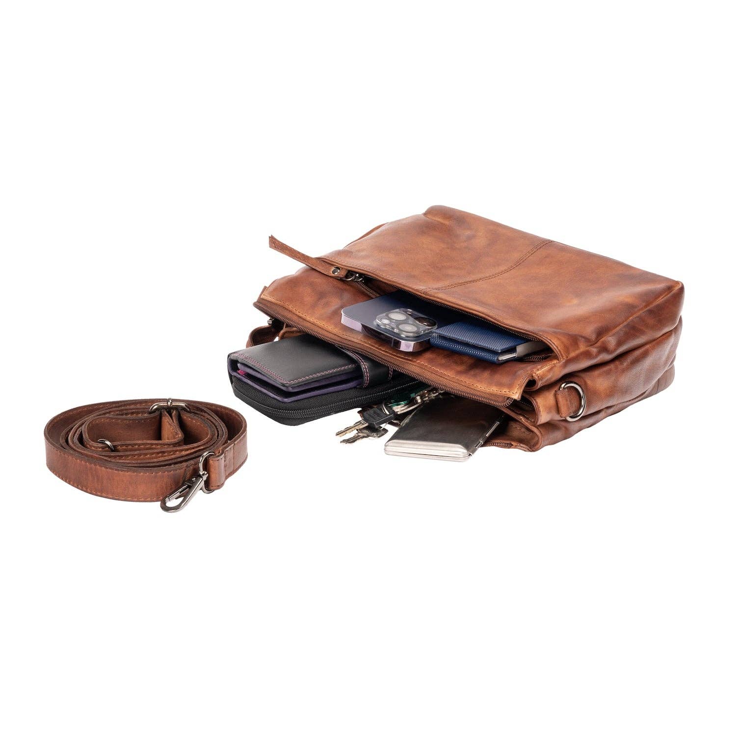 'June' Leather Shoulder Bag - Cognac