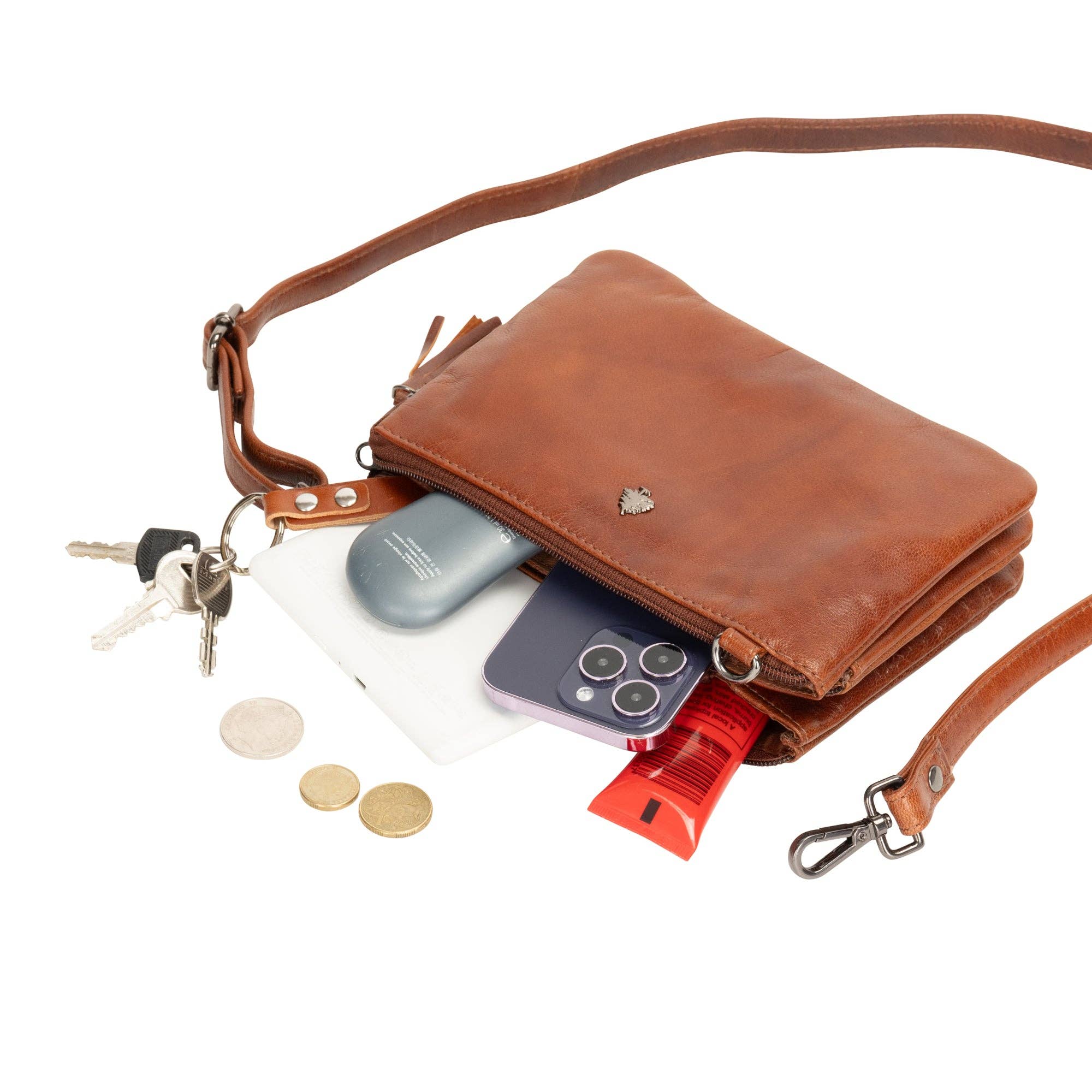 'Ellie' Leather Shoulder Bag - Camel
