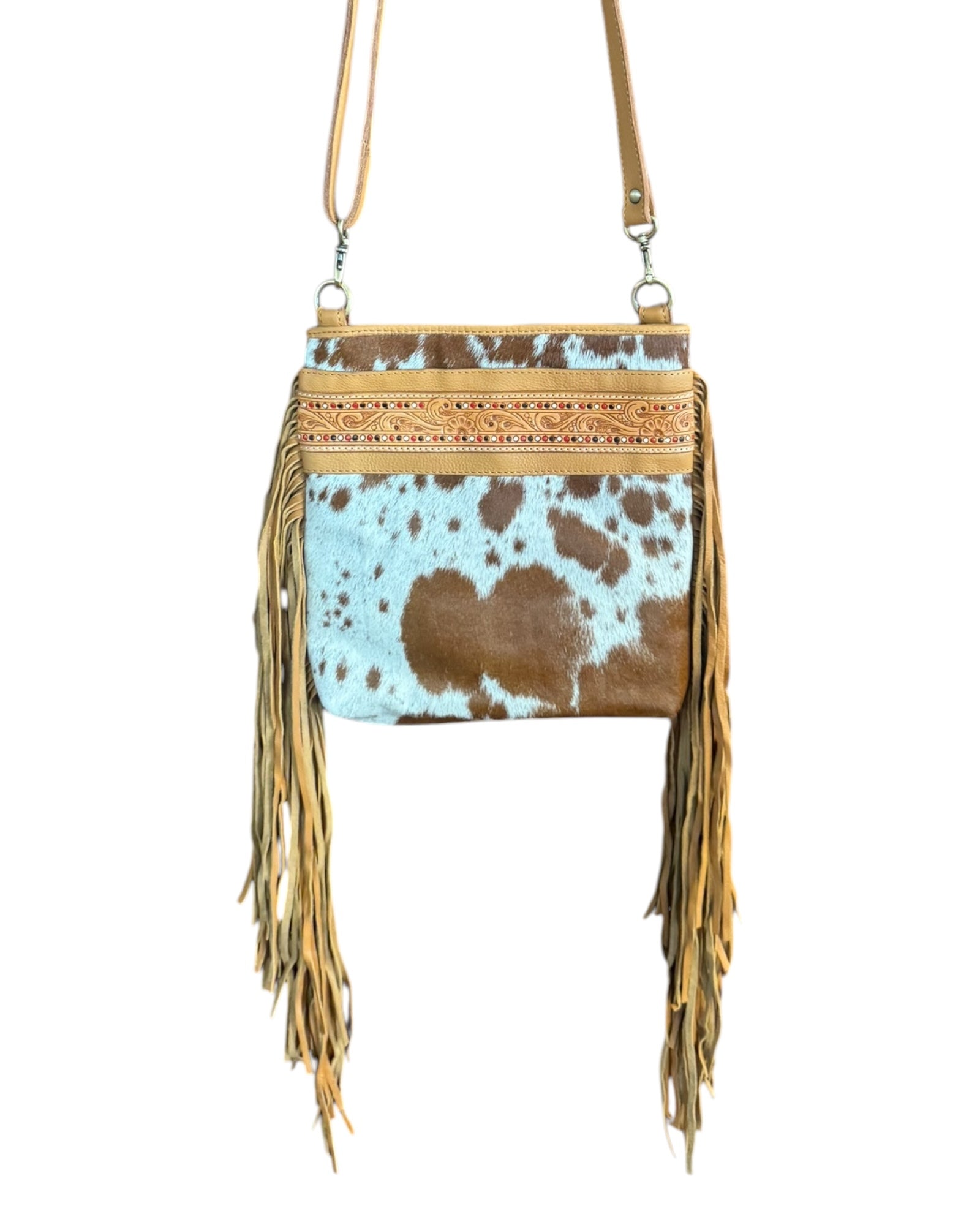 ‘Wellington’ Tooled Cowhide Tassel Bag - Tan