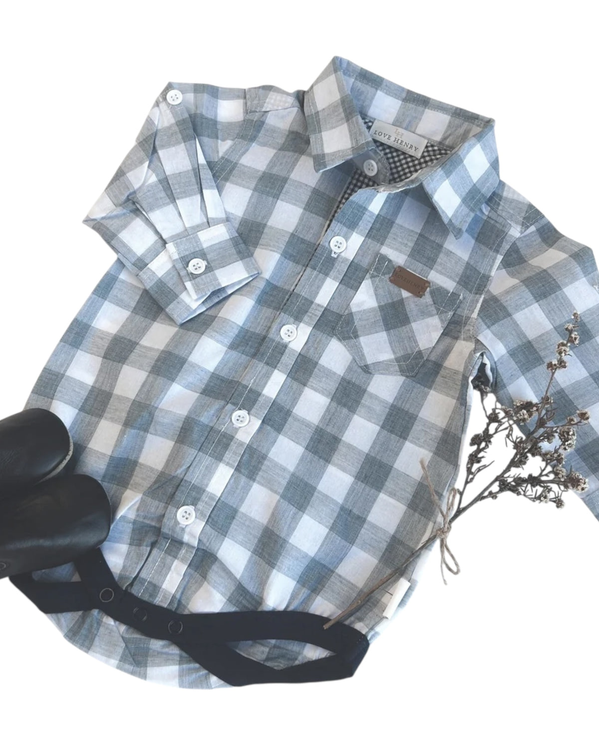 Baby Boys Dress Shirt Romper - Light Blue Check