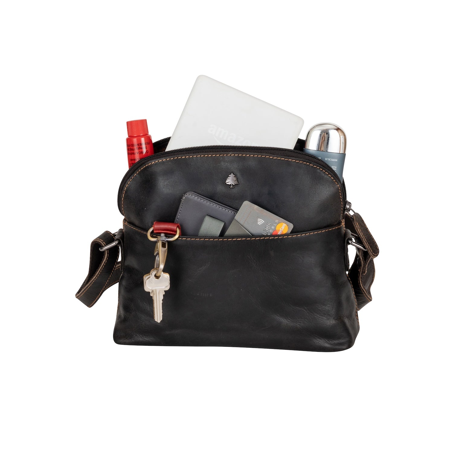 ‘Explorer' Leather Compact Crossbody Bag – Vintage Brown