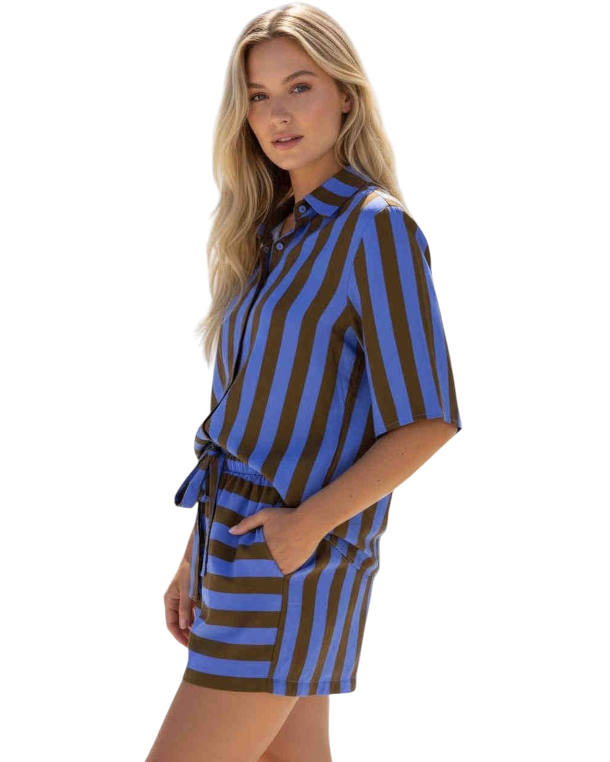 ‘Candice' Stripe Set - Blue/Choc