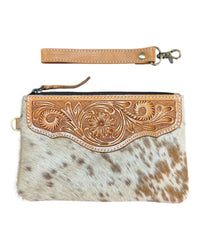 'Delungra' Tooled Leather Cowhide Clutch - Tan