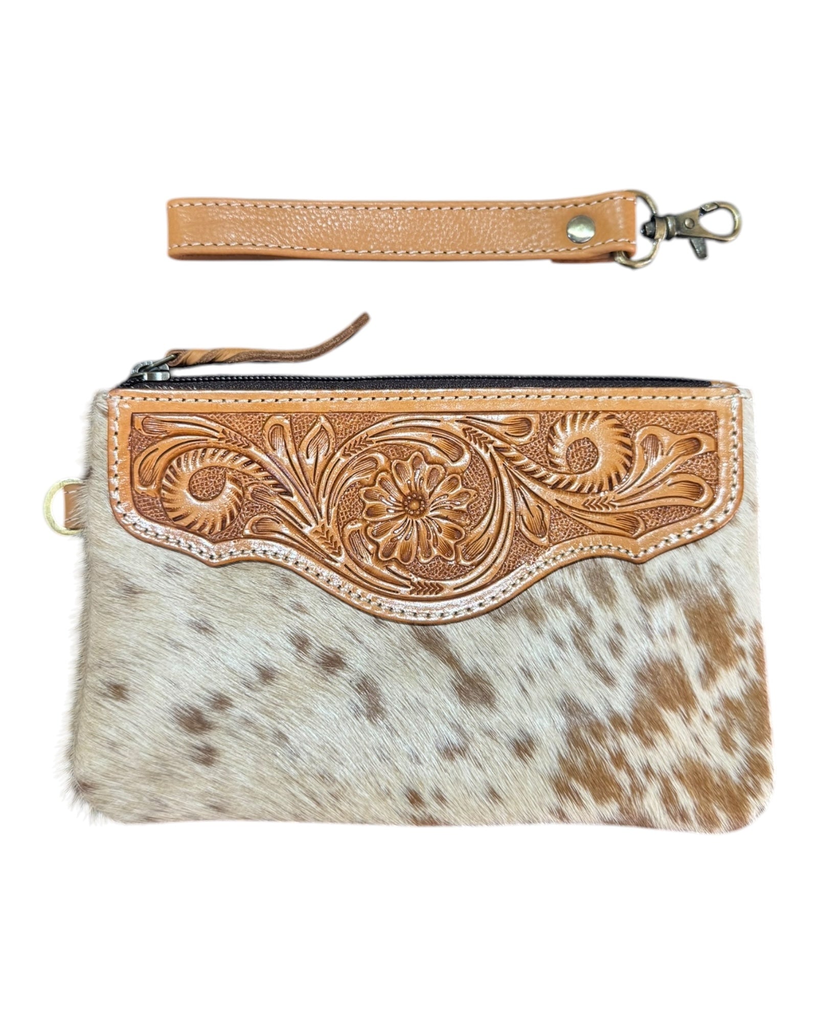 'Delungra' Tooled Leather Cowhide Clutch - Tan