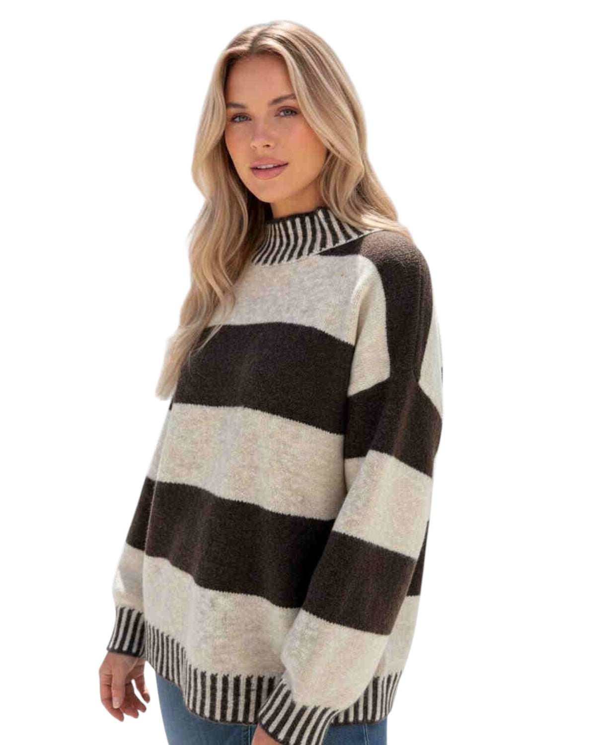 'Arlia' Stripe Knit - Choc/Cream