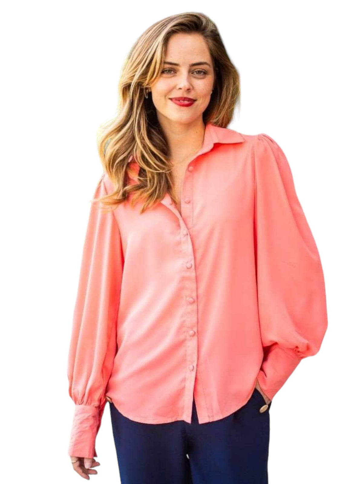 'Hannah' Button Blouse - Coral