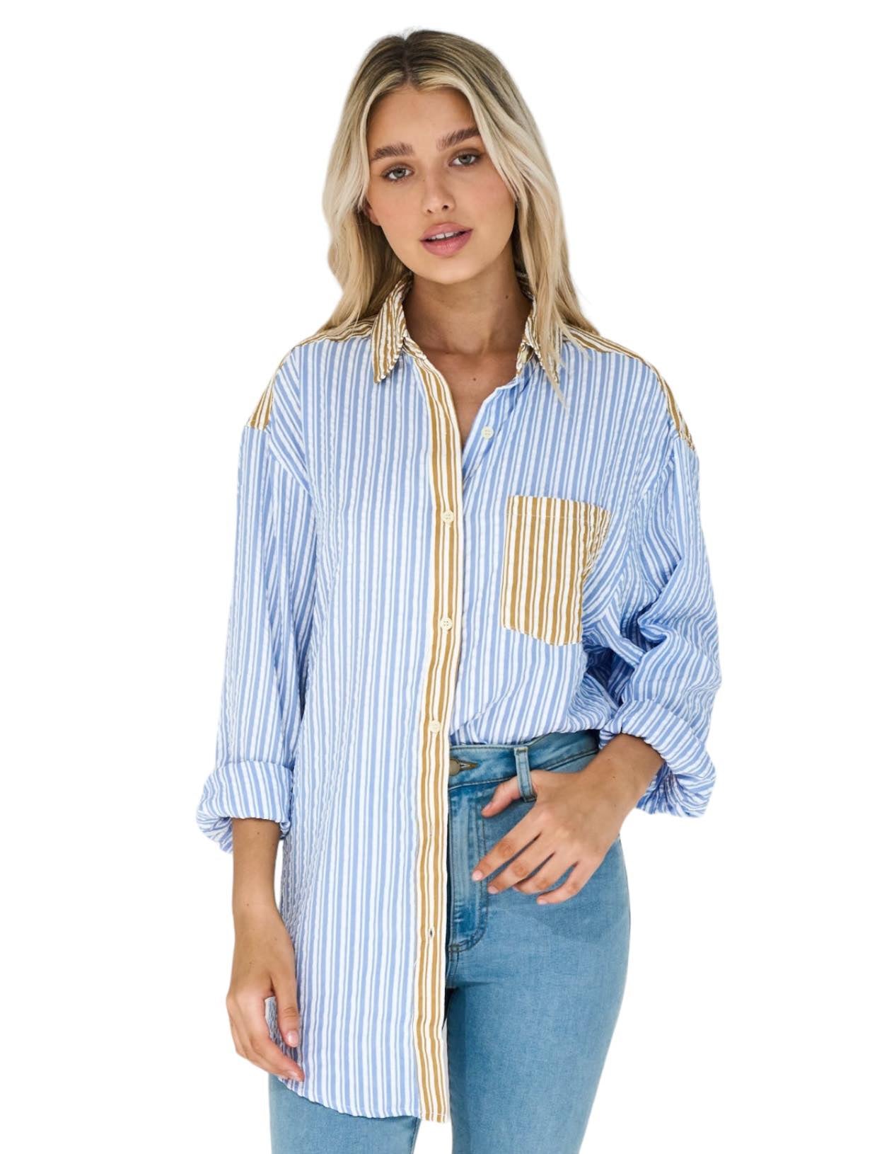 'Georgie' Stripe Shirt - Blue/Mustard