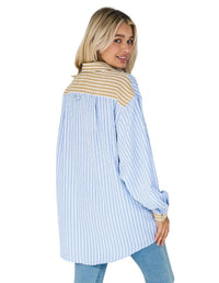 'Georgie' Stripe Shirt - Blue/Mustard