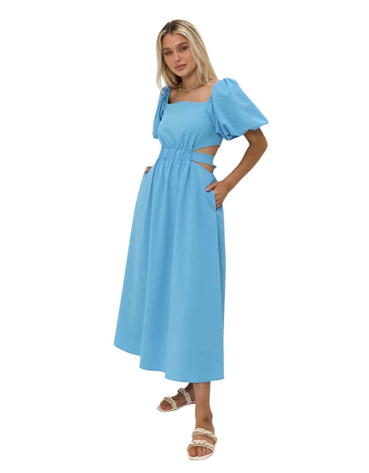 'Hannah' Open Back Maxi Dress - Blue