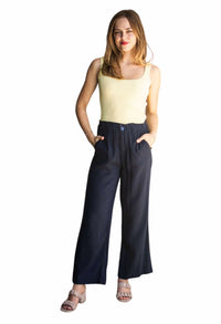 'Zoe' Linen Pants - Navy