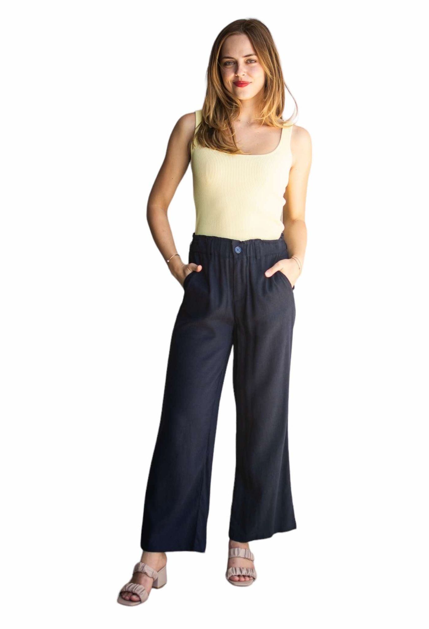 'Zoe' Linen Pants - Navy