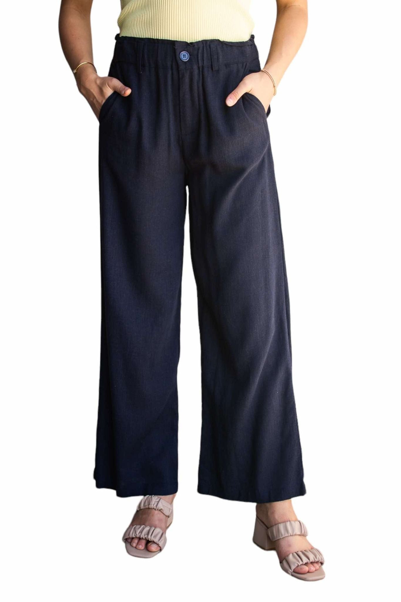 'Zoe' Linen Pants - Navy