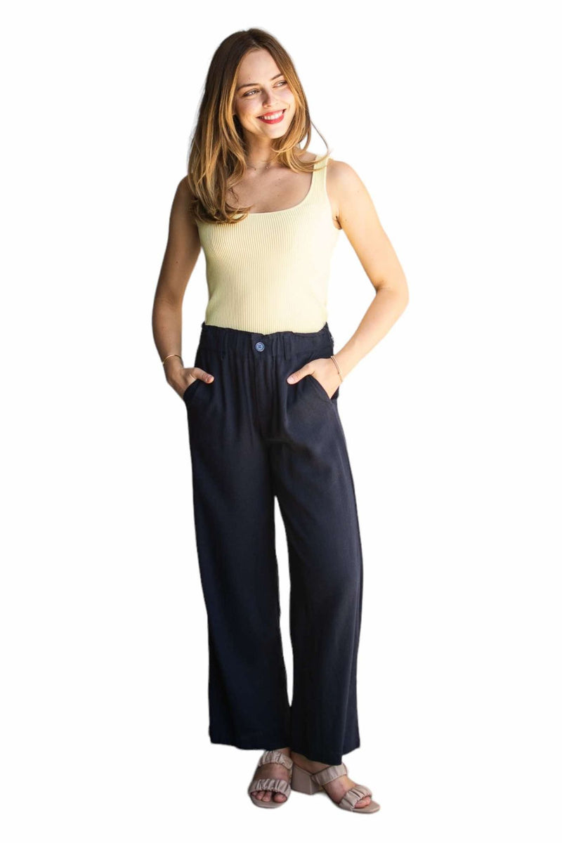 'Zoe' Linen Pants - Navy