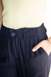 'Zoe' Linen Pants - Navy