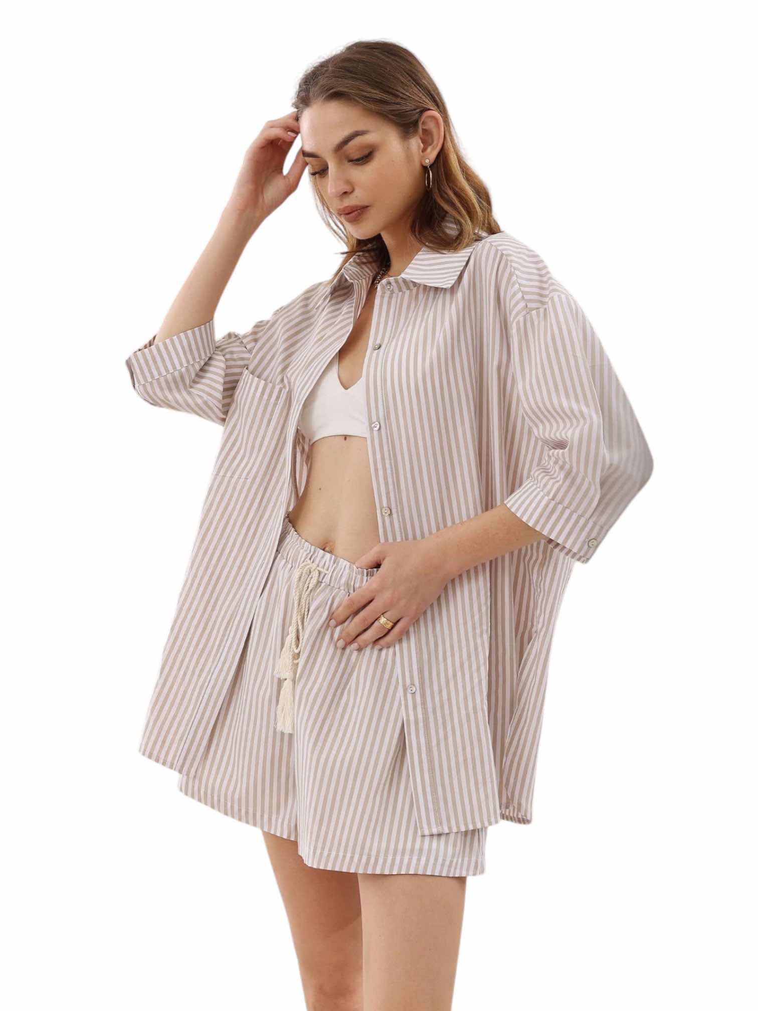 'Leoni' Beige Set - Stripe