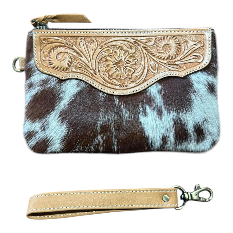 ‘Delungra' Tooled Leather Cowhide Clutch - Tan
