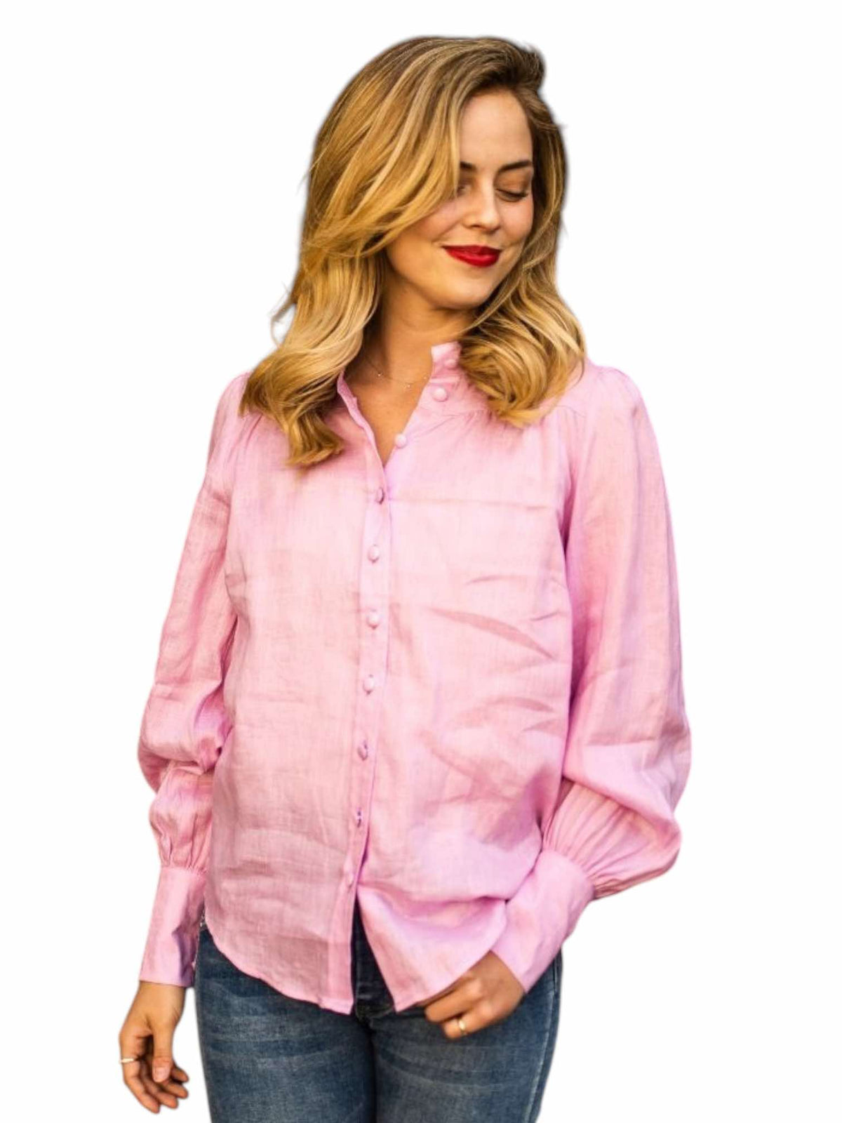 'Bianca' Pure Linen Button Down Shirt - Pink