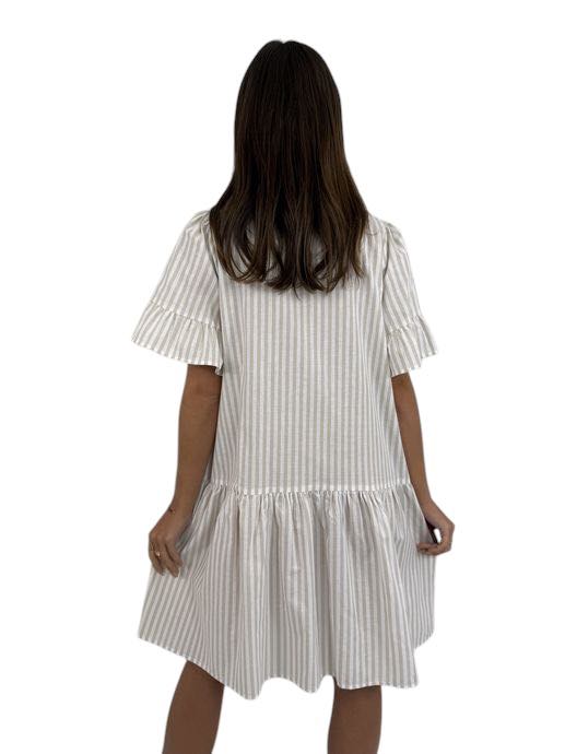 'Posie' Stripe Asymmetric Dress - Beige
