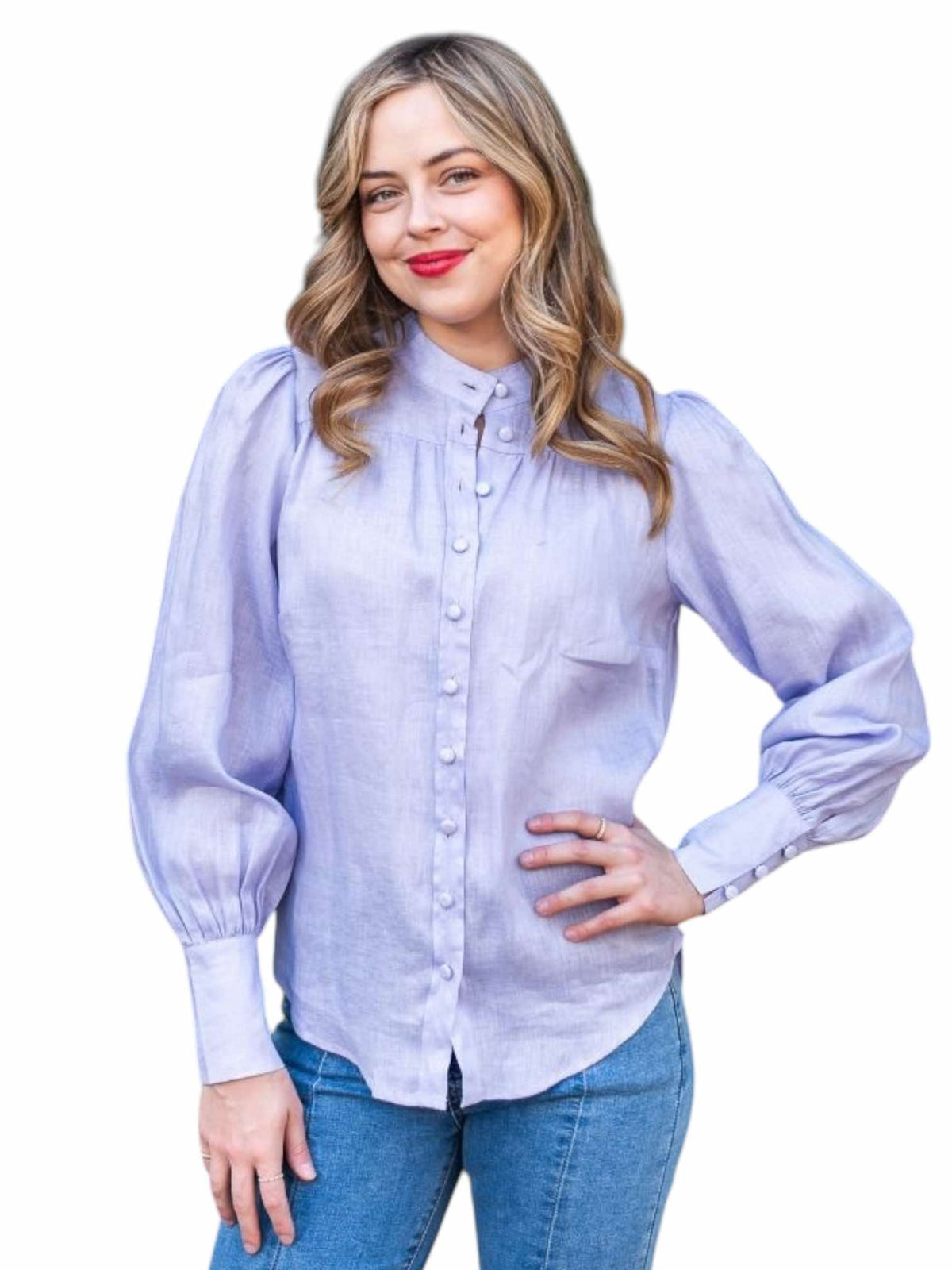 'Bianca' Pure Linen Button Down Shirt - Lilac