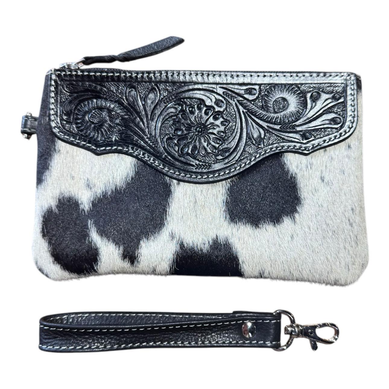 ‘Delungra' Tooled Leather Cowhide Clutch - Black