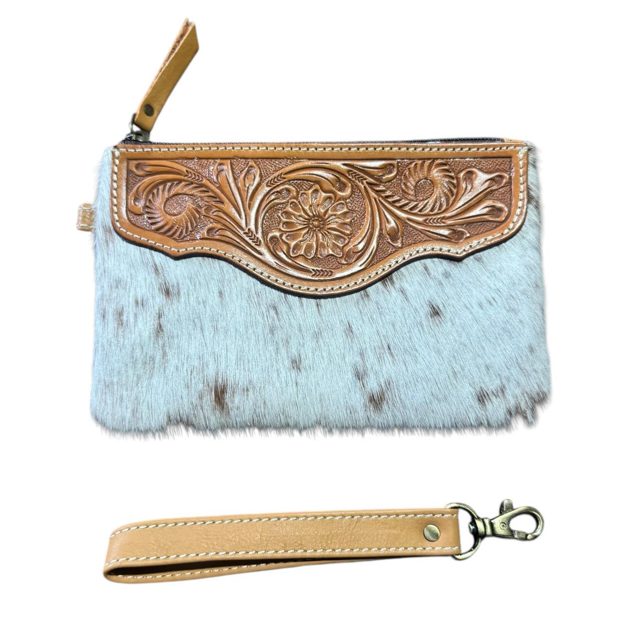 ‘Delungra' Tooled Leather Cowhide Clutch - Tan