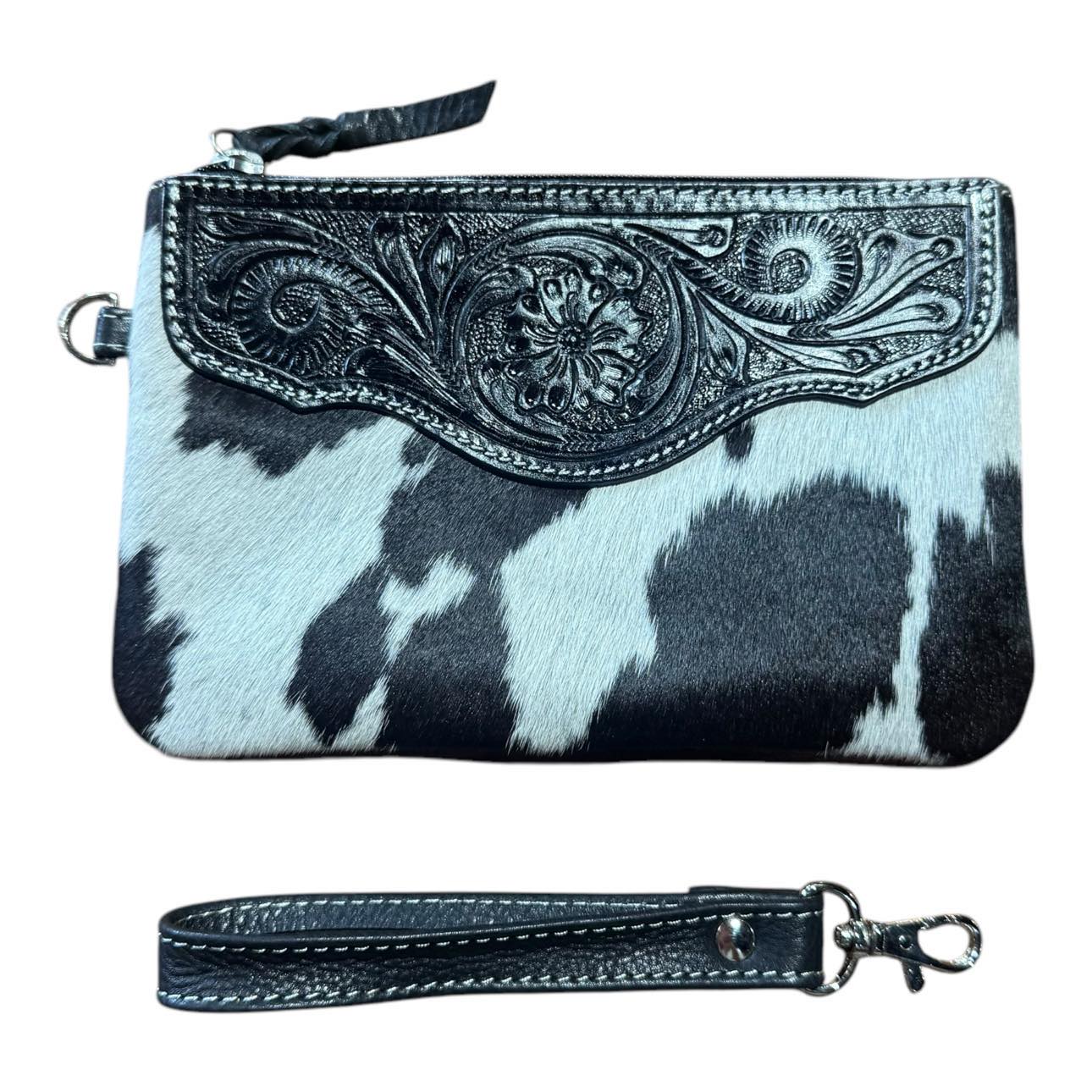 ‘Delungra' Tooled Leather Cowhide Clutch - Black