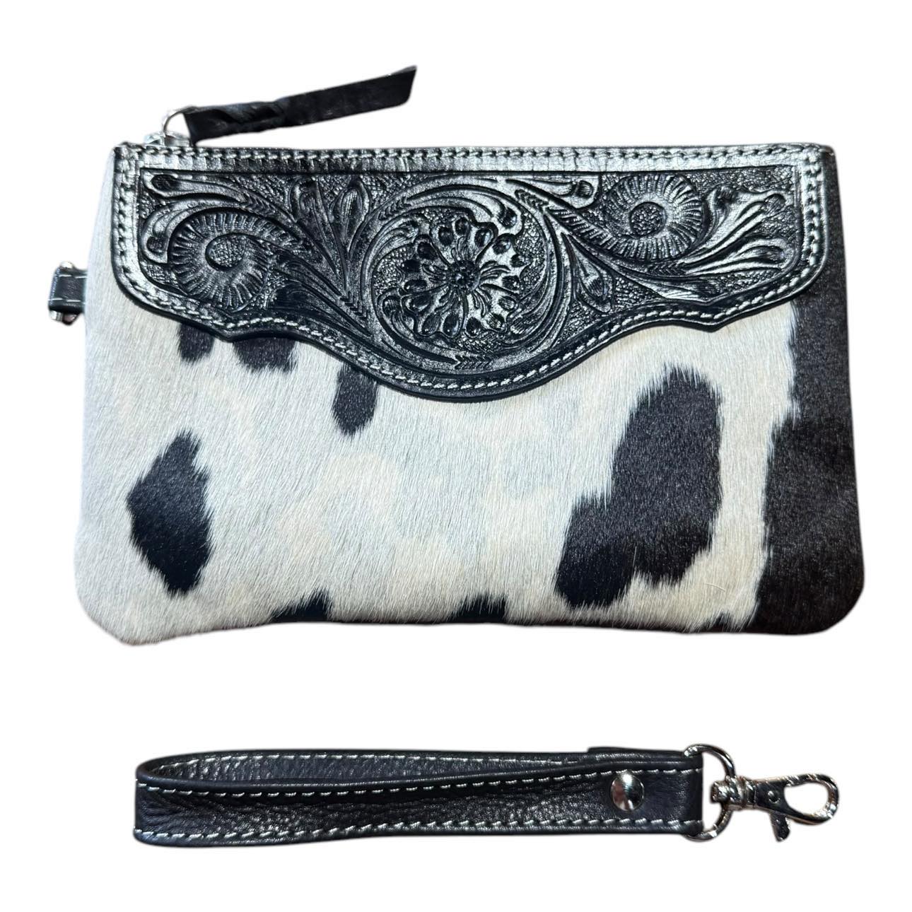 ‘Delungra' Tooled Leather Cowhide Clutch - Black