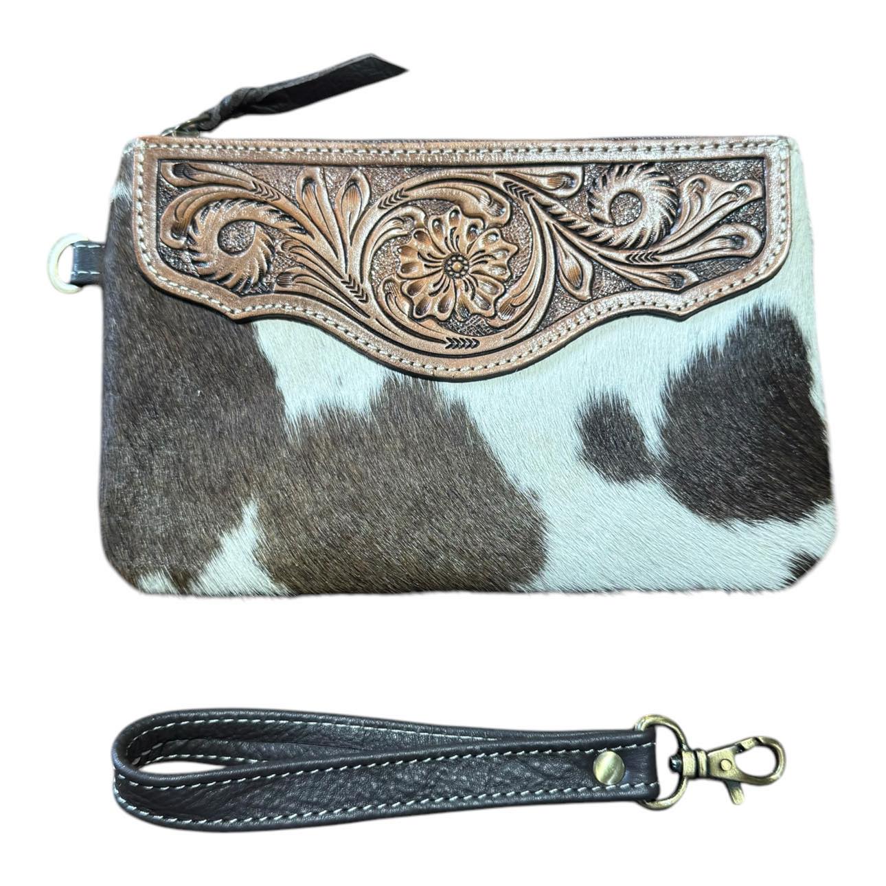 ‘Delungra' Tooled Leather Cowhide Clutch - Brown