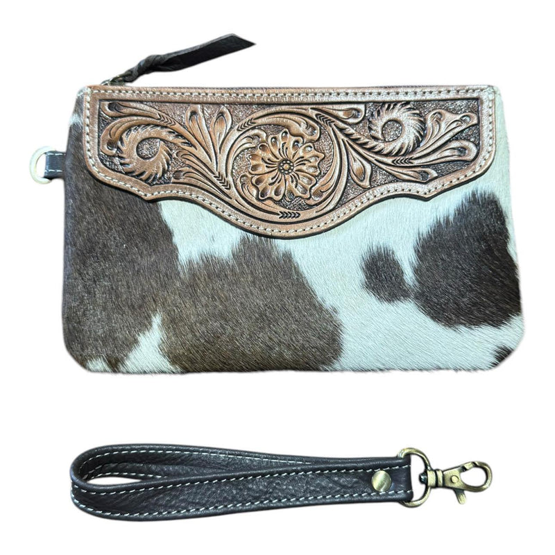 ‘Delungra' Tooled Leather Cowhide Clutch - Brown