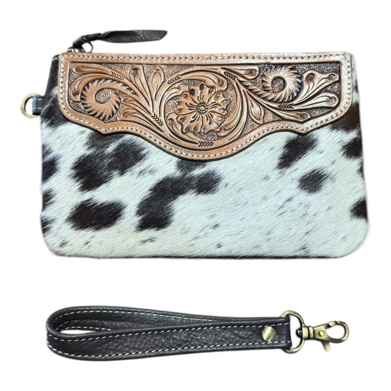 ‘Delungra' Tooled Leather Cowhide Clutch - Brown