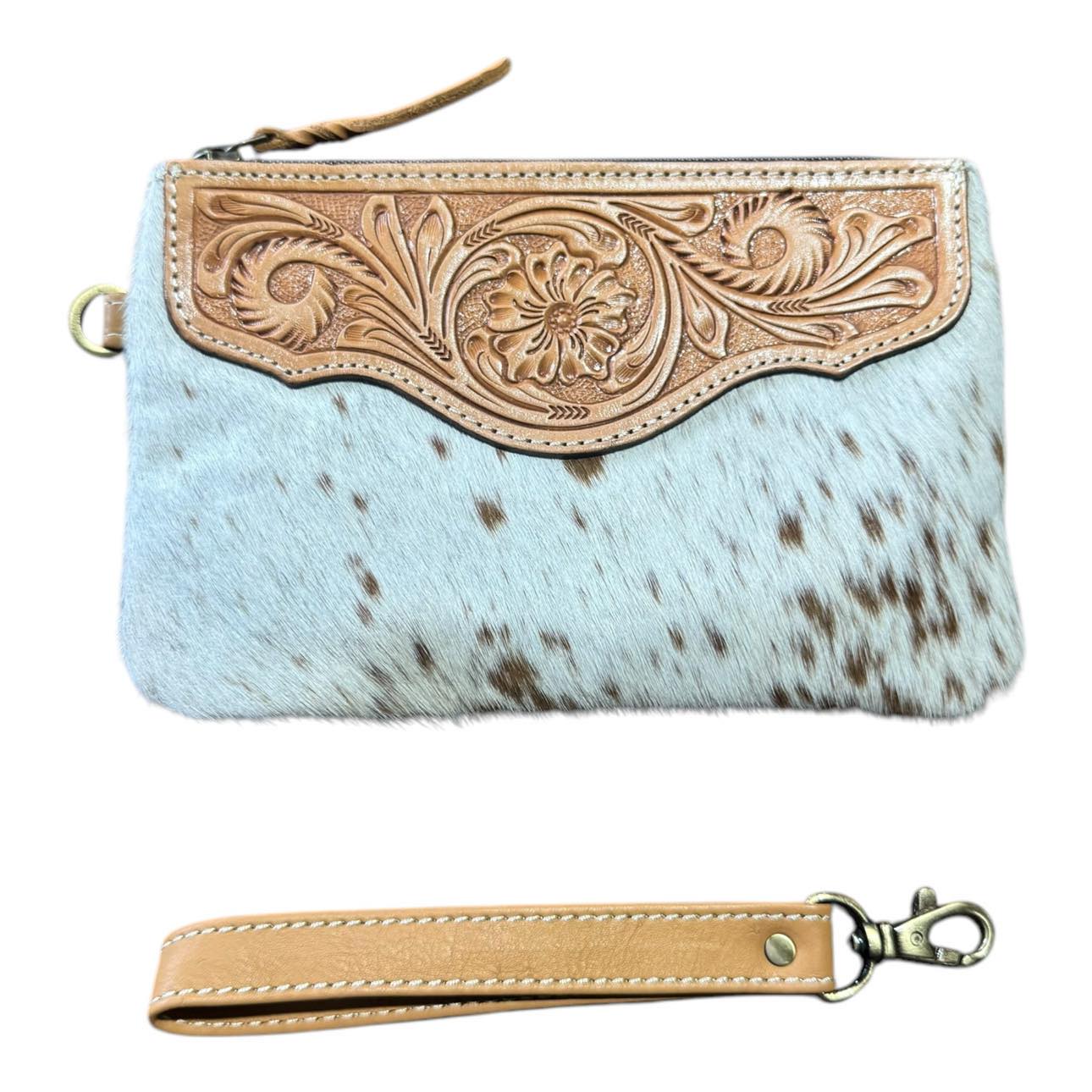 ‘Delungra' Tooled Leather Cowhide Clutch - Tan