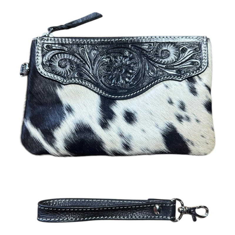 ‘Delungra' Tooled Leather Cowhide Clutch - Black