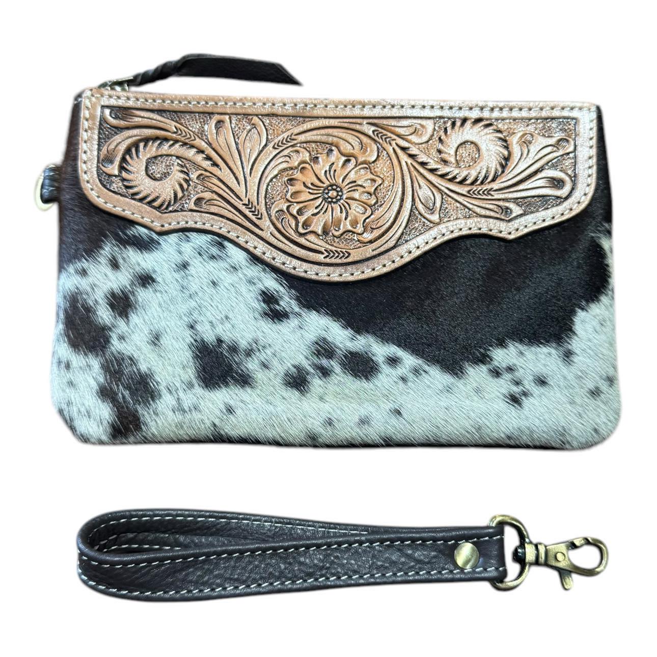 ‘Delungra' Tooled Leather Cowhide Clutch - Brown