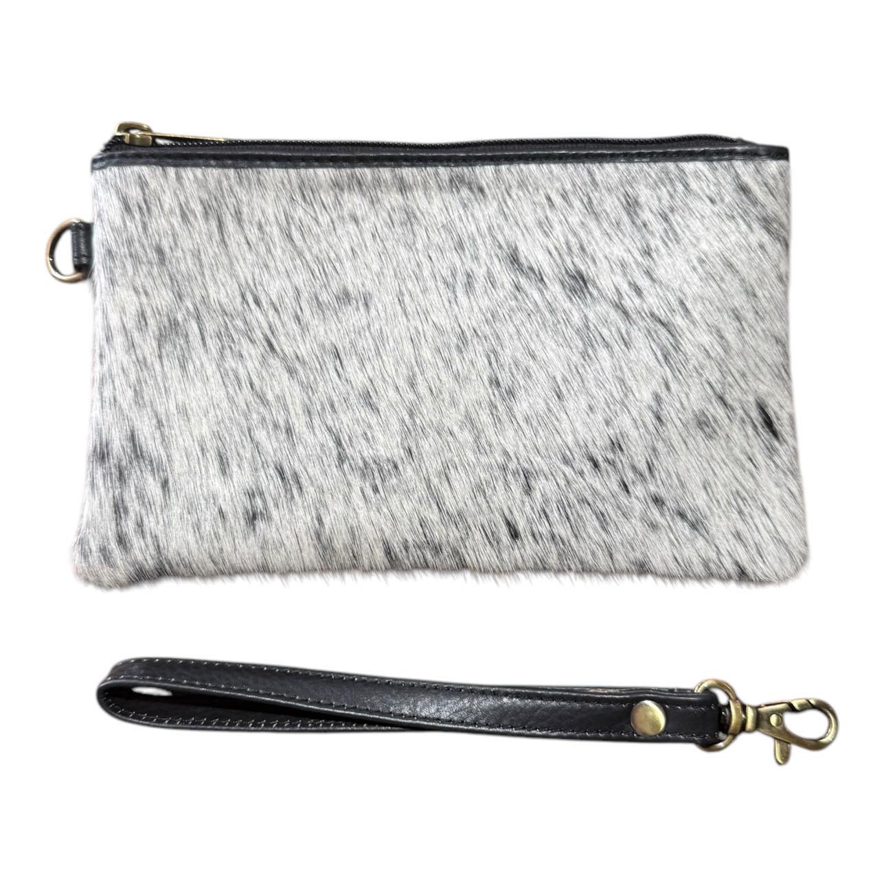 ‘Toronto' Leather Cowhide Clutch - Black
