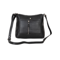 'Savannah' Woven Detail Leather Crossbody Bag – Classic Black