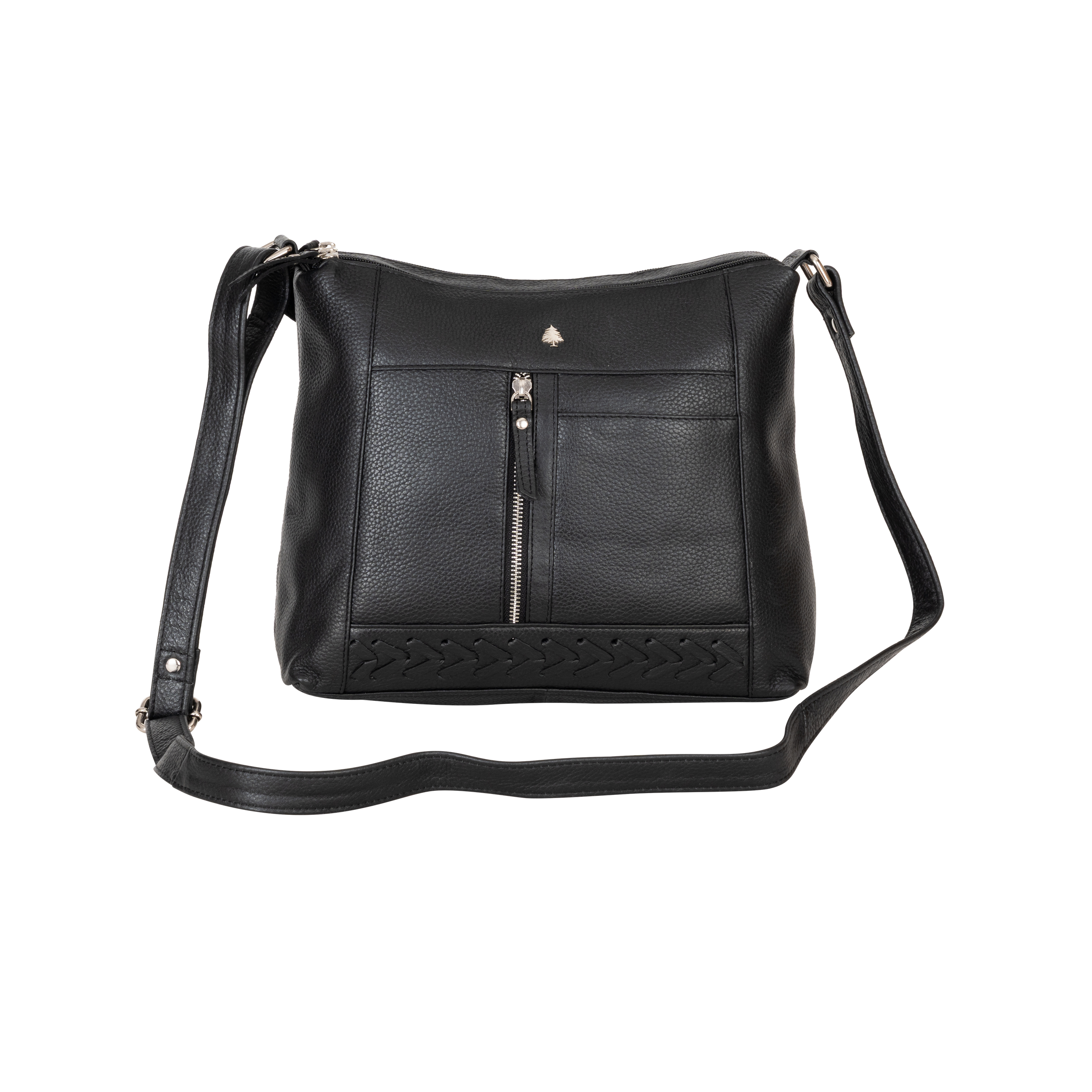 'Savannah' Woven Detail Leather Crossbody Bag – Classic Black