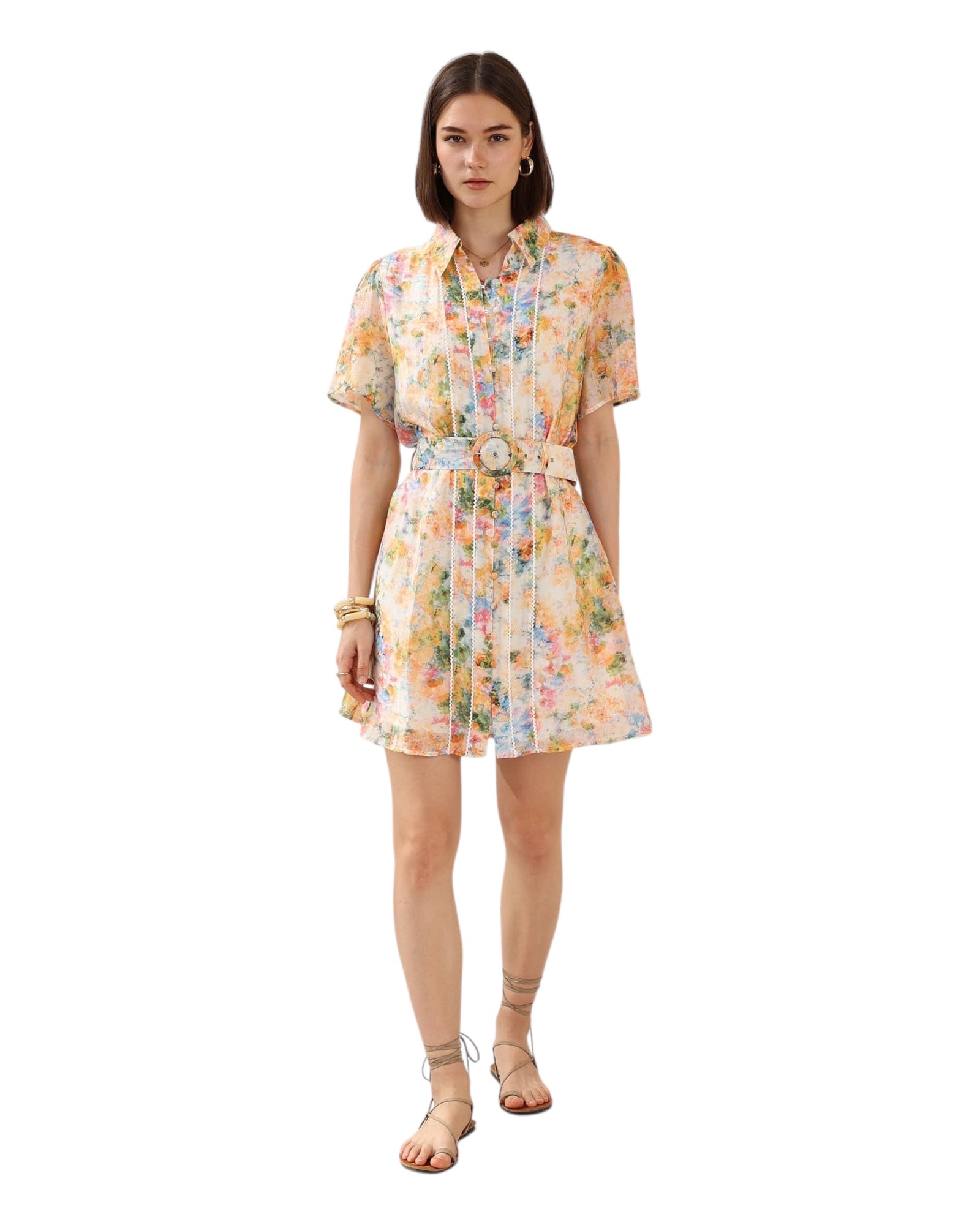 'Sophie' Belted Mini Dress - Yellow
