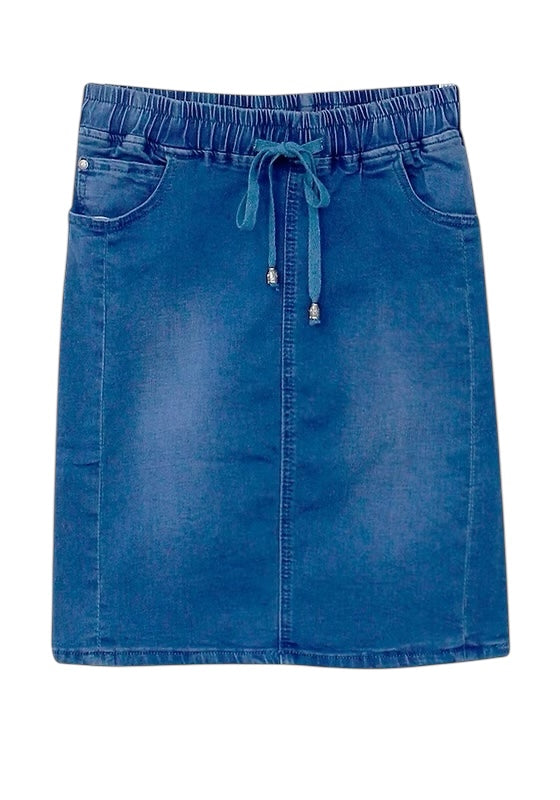 'Michelle' Elastic Waist Denim Skirt