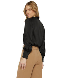 'Stephanie' Neck Tie Satin Top - Black
