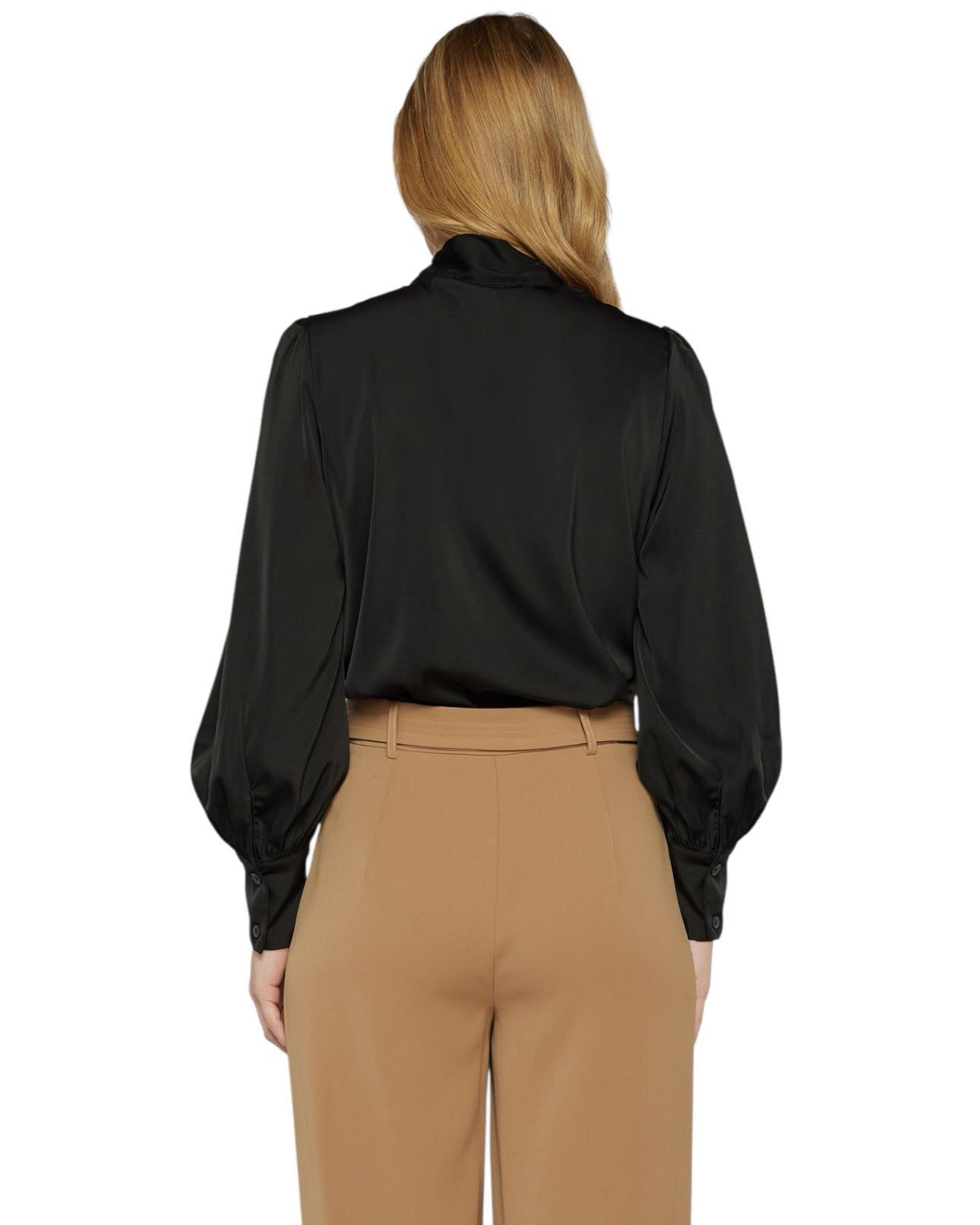 'Stephanie' Neck Tie Satin Top - Black