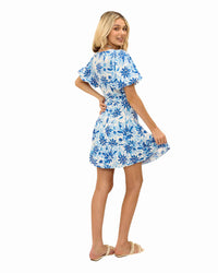 'Ella' Twist Front Mini Dress - Blue Floral