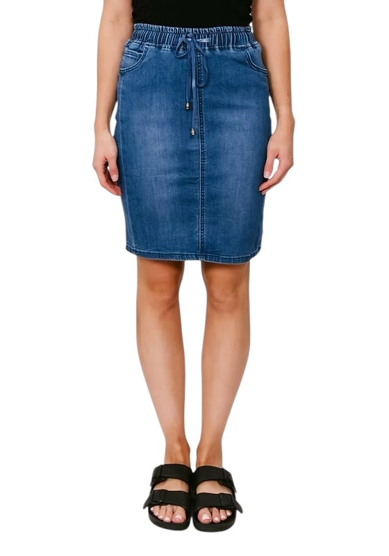 'Michelle' Elastic Waist Denim Skirt