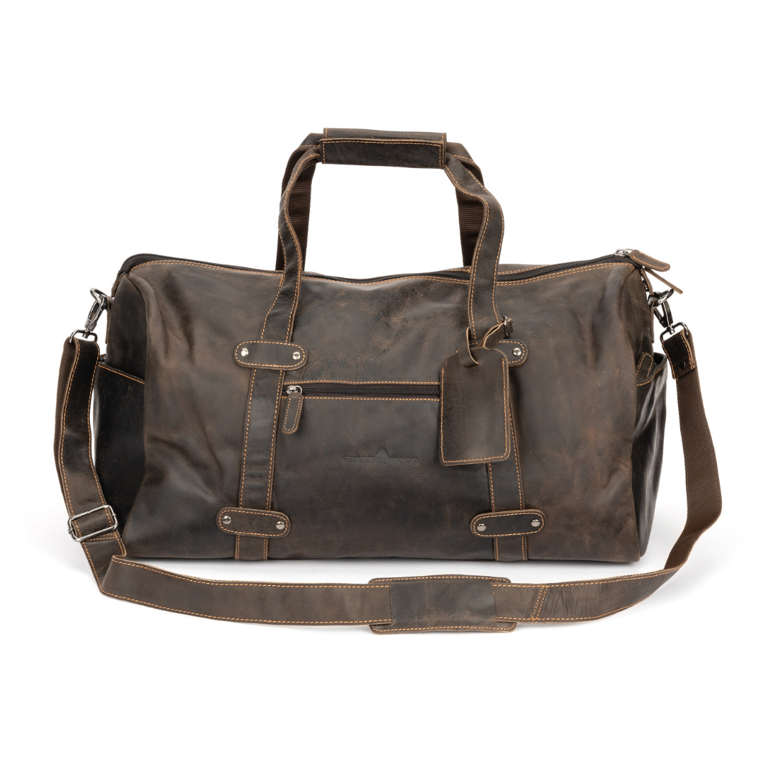 Leather Overnight Duffle Bag - Brown