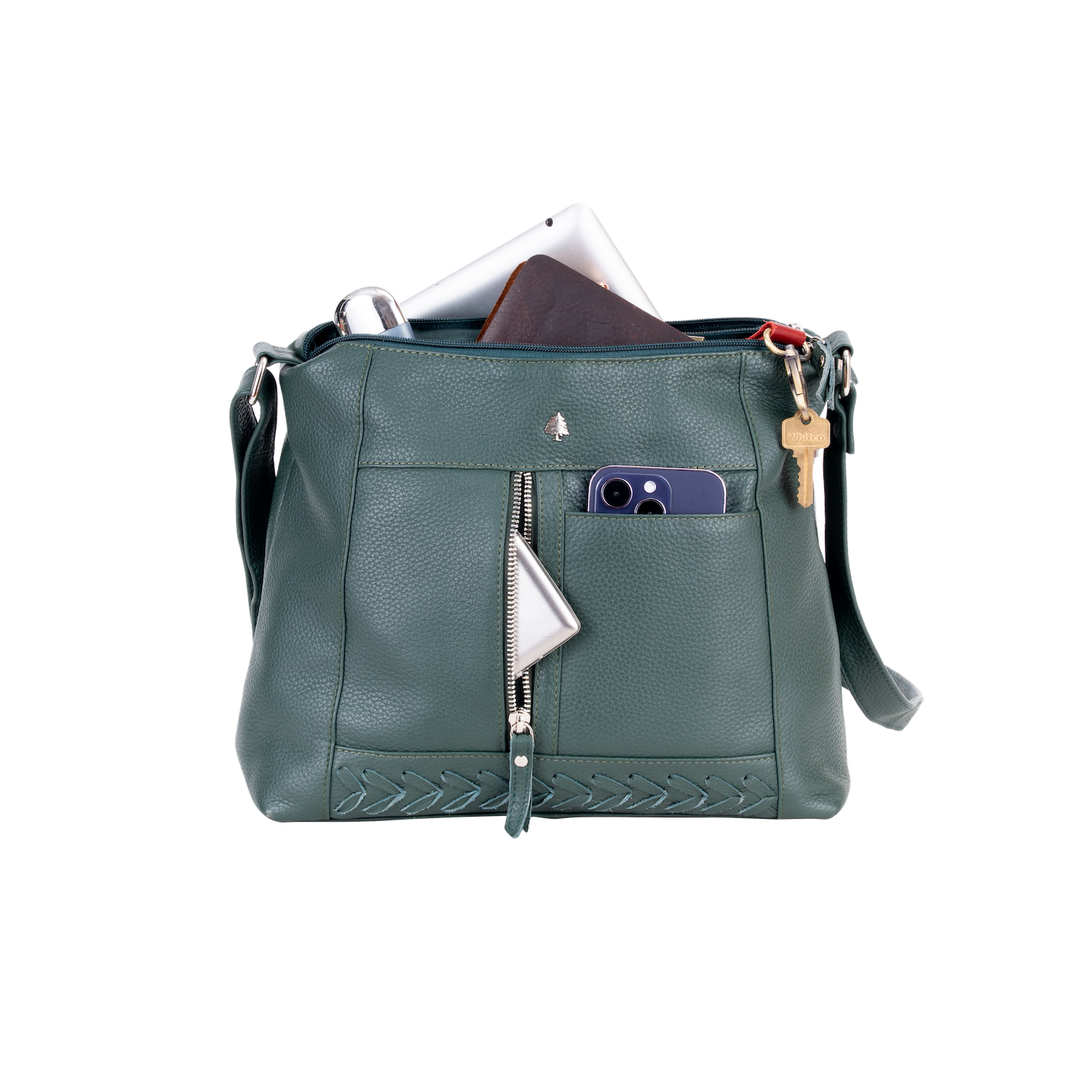 'Savannah' Woven Detail Leather Crossbody Bag – Sea Green