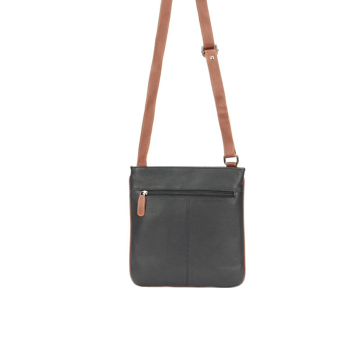 'Elsie' Crossbody Leather Bag - Black & Tan