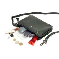 'Ellie' Leather Shoulder Bag - Bottle Green
