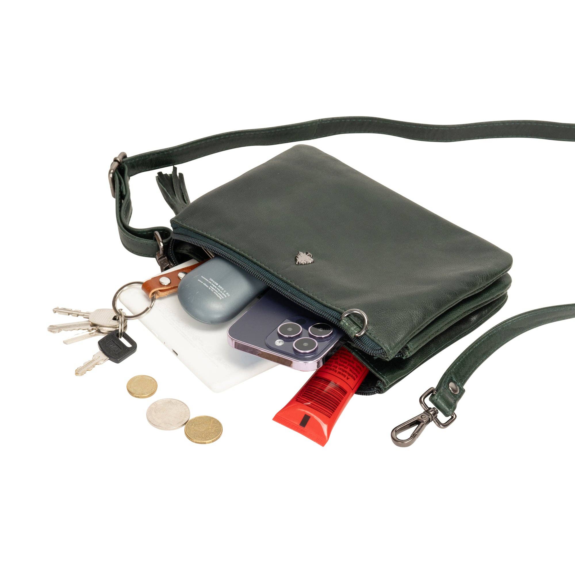 'Ellie' Leather Shoulder Bag - Bottle Green