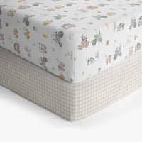 2 Pack Cot Fitted Sheets - Tractor Ride
