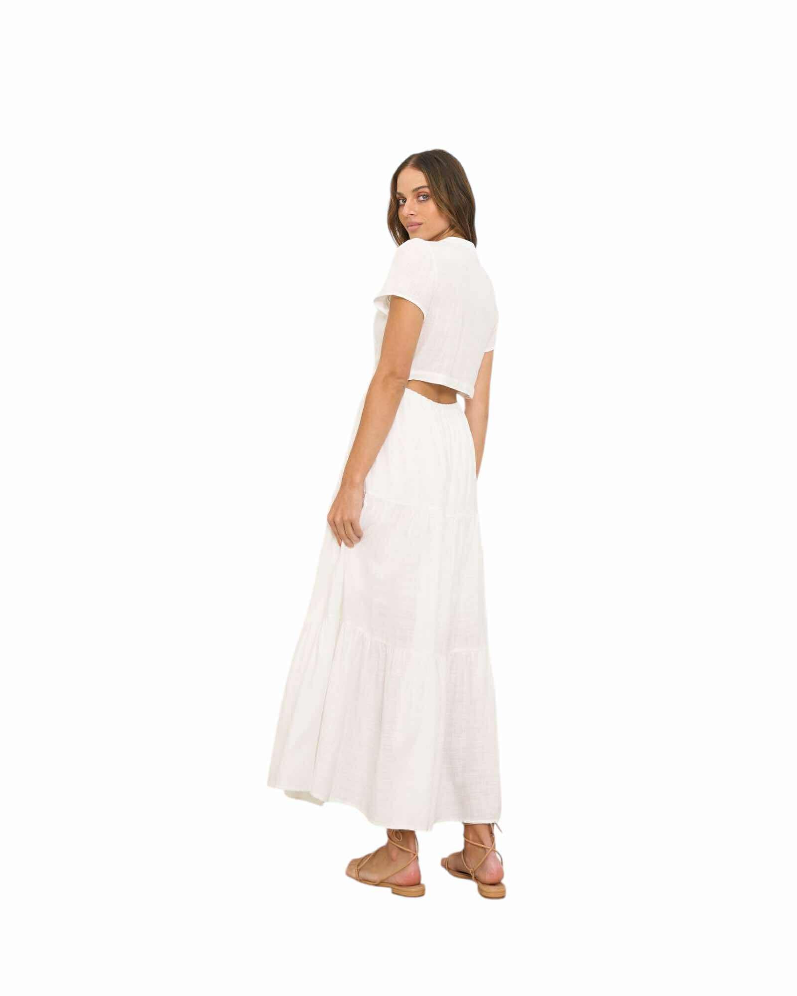 'Claudia' Linen Maxi Dress - White