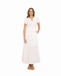 'Claudia' Linen Maxi Dress - White